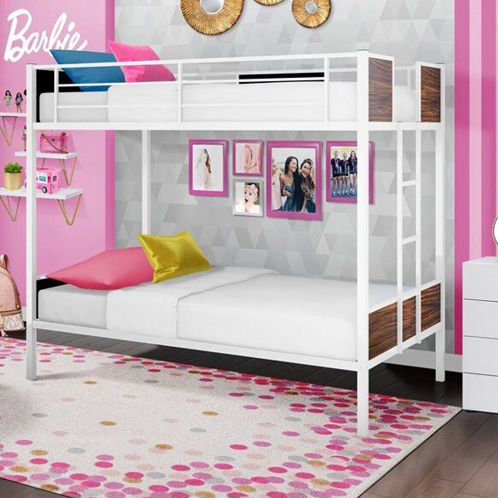 Furniture Lynfield 41" Metal Twin Bunk Bed in Powder Coating White